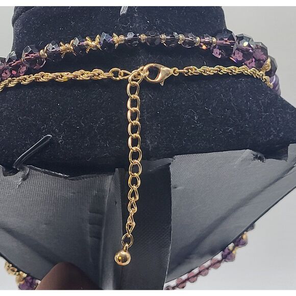 Vintage 80s Beaded Faceted Purple Stone Gold Chain Long Strand Necklace 40in - Picture 4 of 5